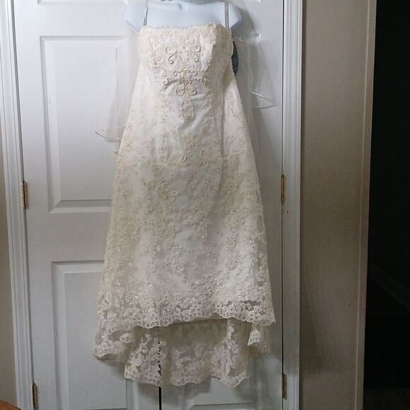 Alfred Angelo 1774NT Ivory  HiLo Lace Wedding Dress and wedding veil  Sz 18 - Picture 1 of 15